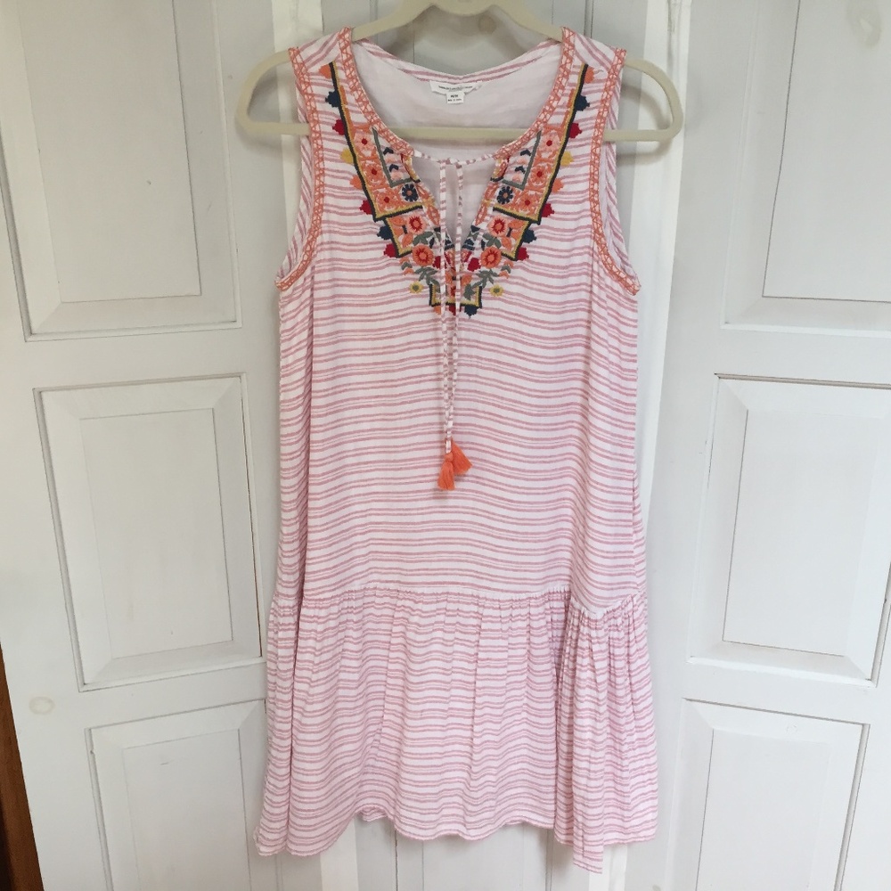 Beachlunchlounge Pink Linen Blend Striped Mini Dress
